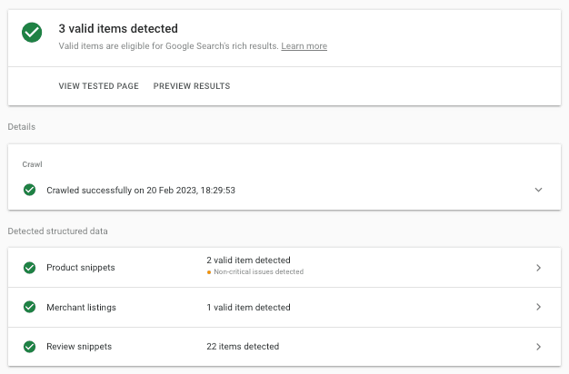 Schema markup validation