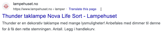 Product page in SERP without review structured data