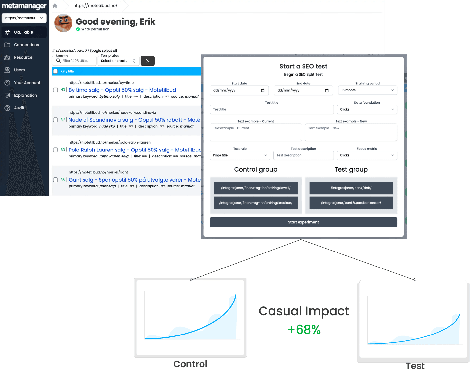 SEO A/B Split Test setup