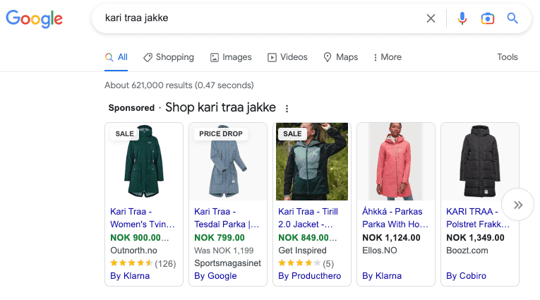 Shopping Ads above search results